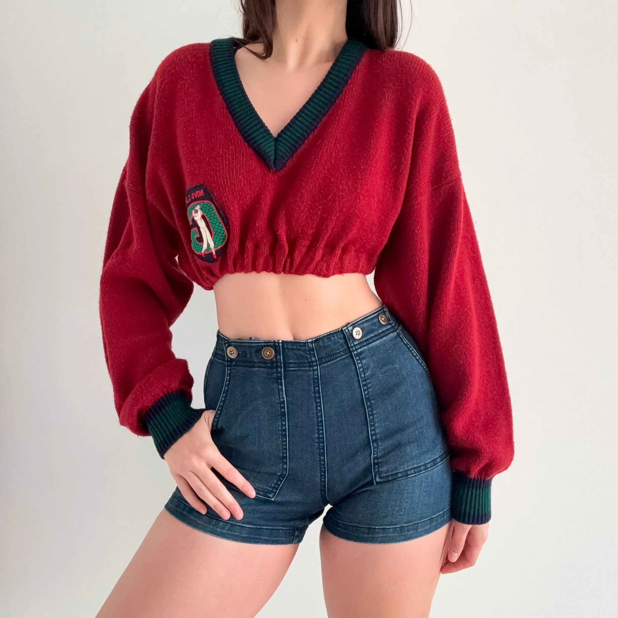 90's Burgundy Sweater Knit Crop Top / SZ XS-M