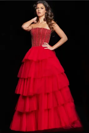 Beaded Strapless Tiered A-line Gown by Jovani 37210