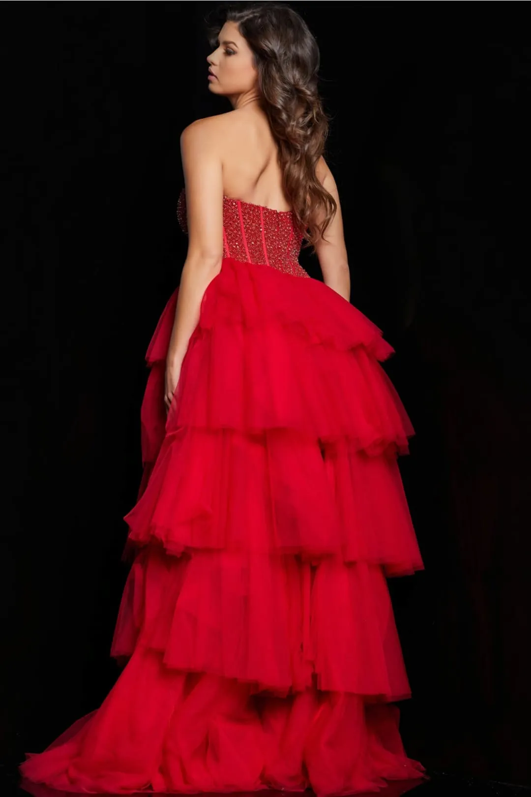 Beaded Strapless Tiered A-line Gown by Jovani 37210