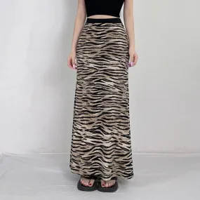 Metaversmall Vintage Fashion Animal Pattern Printed Long Skirt Spring Autumn Y2K Slim Party Women Skirts Contrast Color Fairycore