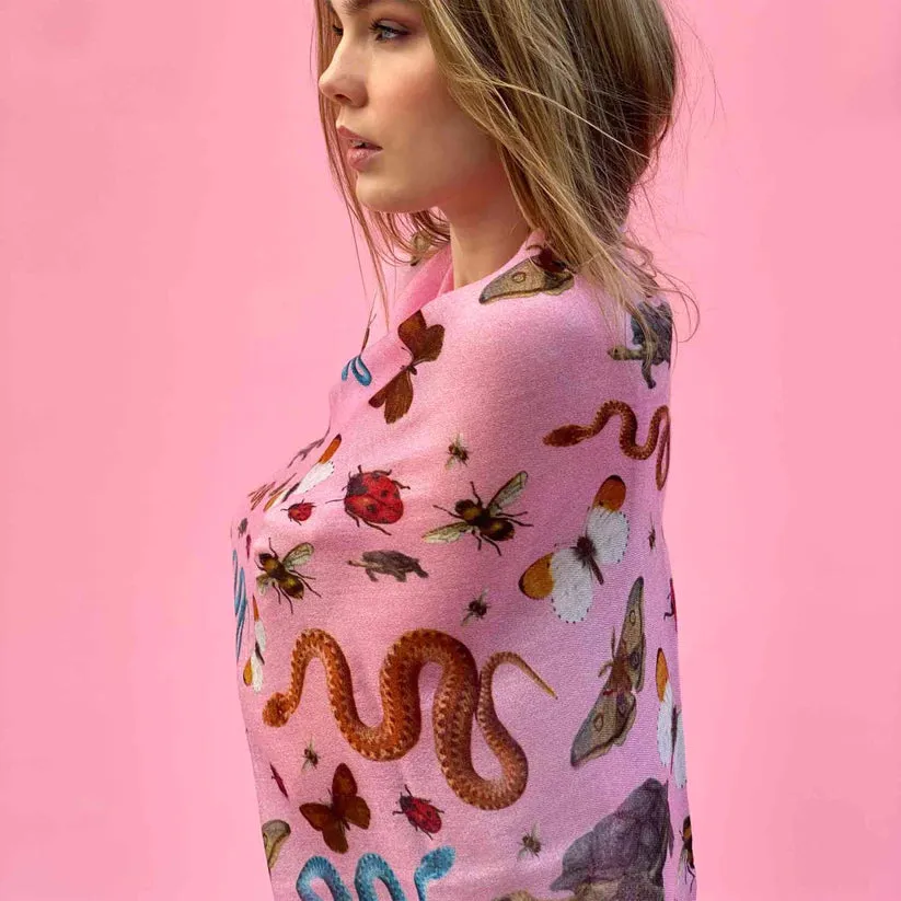"JUNGLE DANCE" HANDPRINTED SCARF - PINK