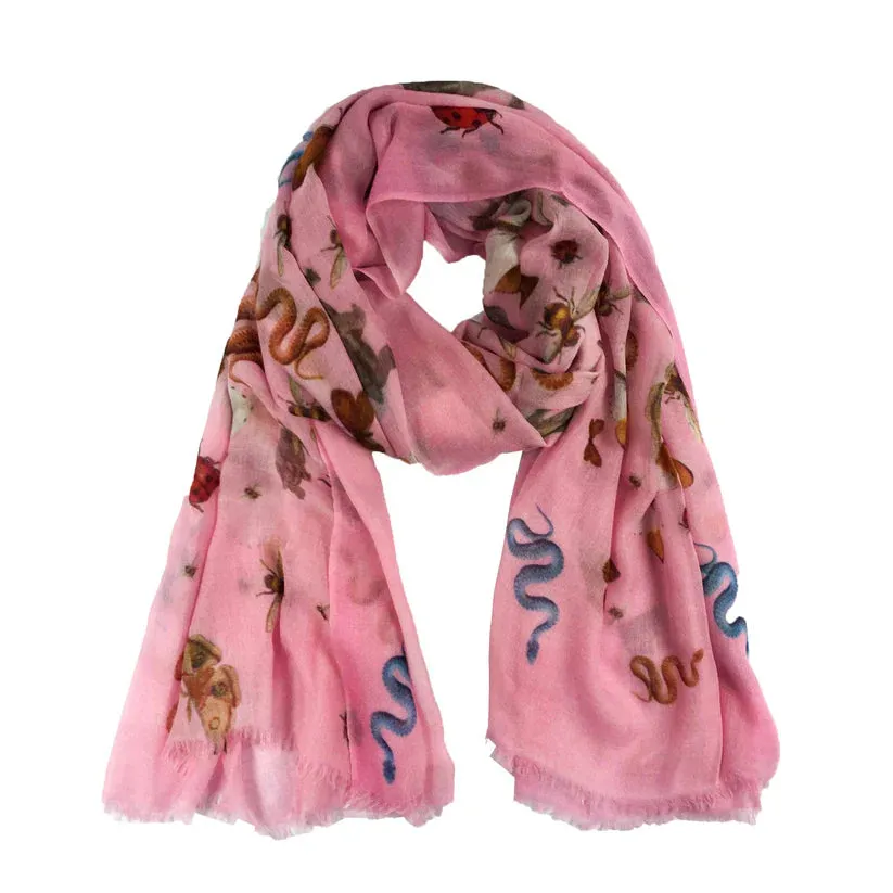 "JUNGLE DANCE" HANDPRINTED SCARF - PINK
