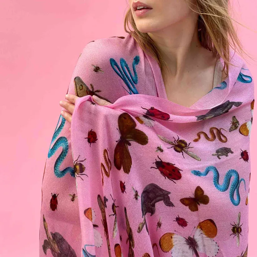 "JUNGLE DANCE" HANDPRINTED SCARF - PINK