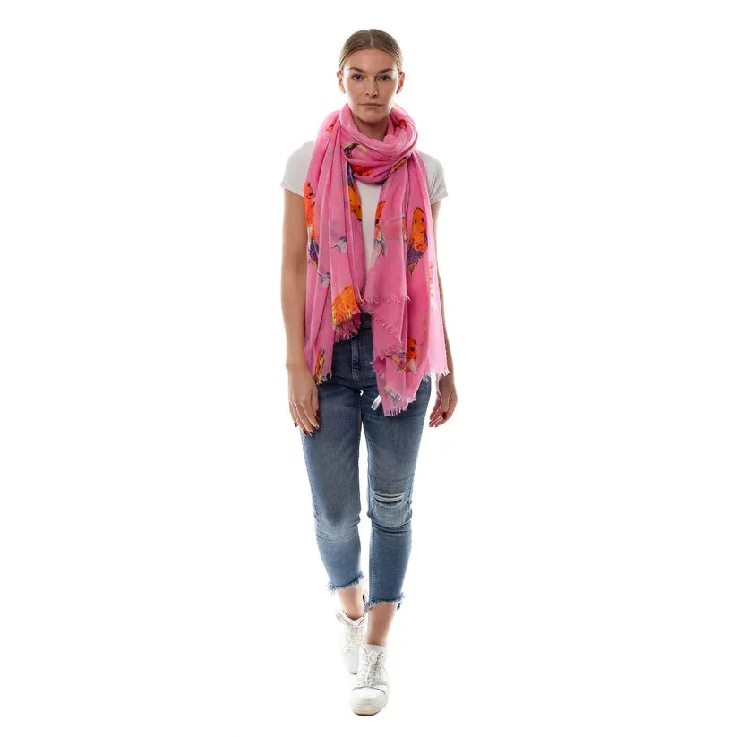 "Koi" Handprinted Scarf - Pink