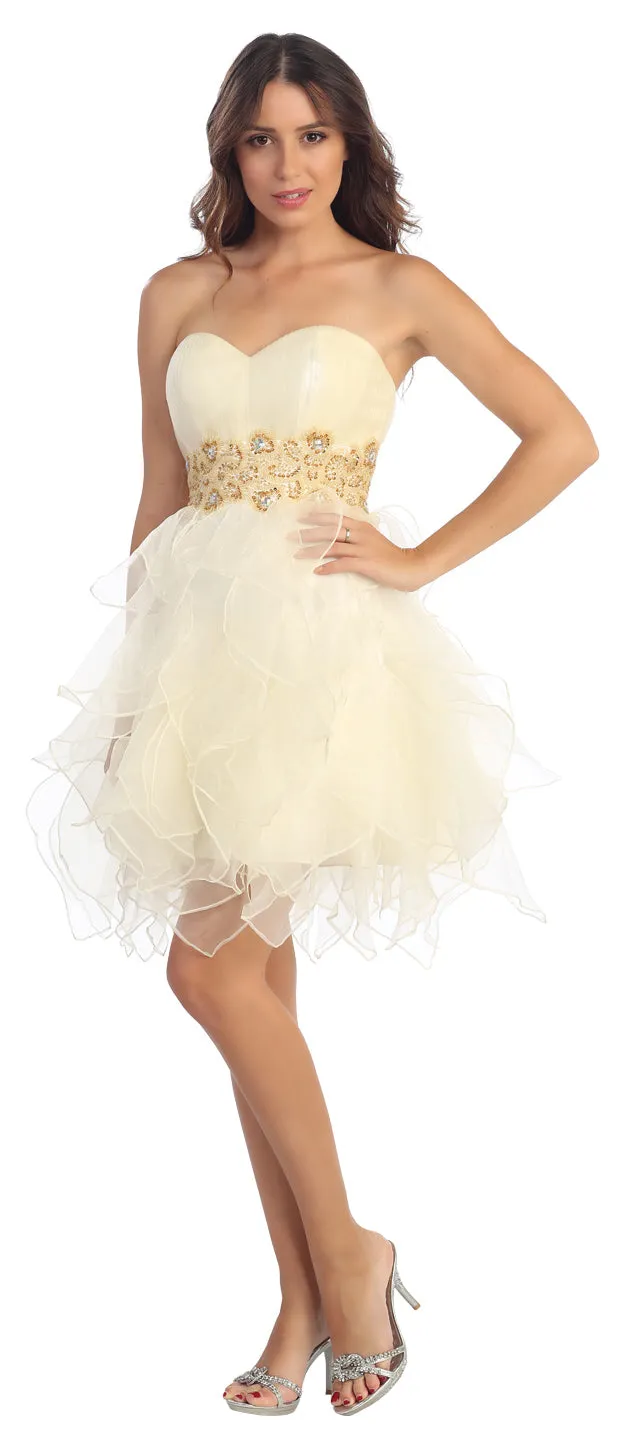 Strapless Layered Skirt Organza Short Party Dress