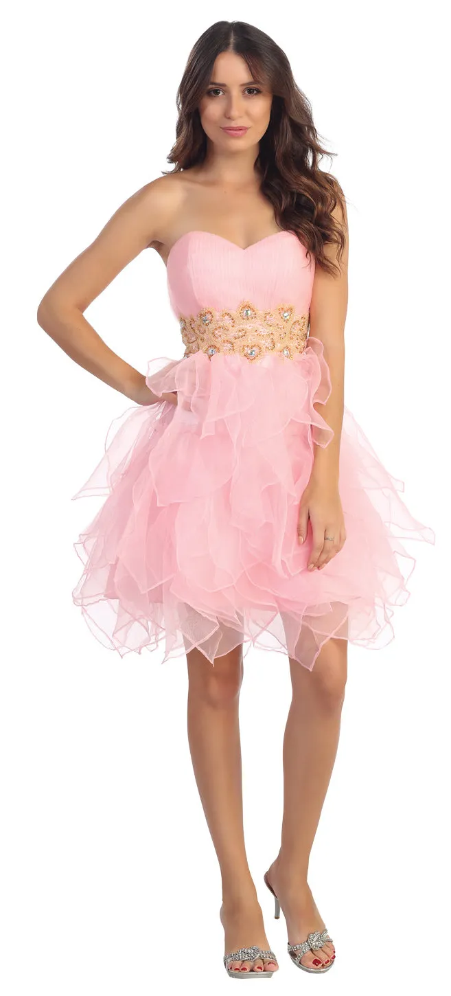 Strapless Layered Skirt Organza Short Party Dress