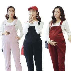 Stylish Maternity Corduroy Jumpsuit Romper Bib Pants for Pregnant Women