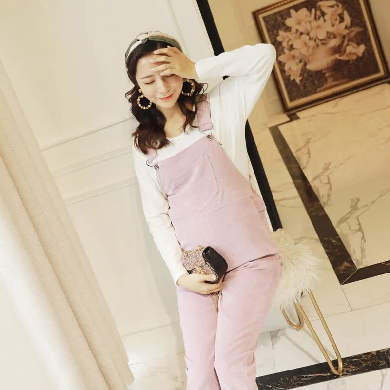 Stylish Maternity Corduroy Jumpsuit Romper Bib Pants for Pregnant Women