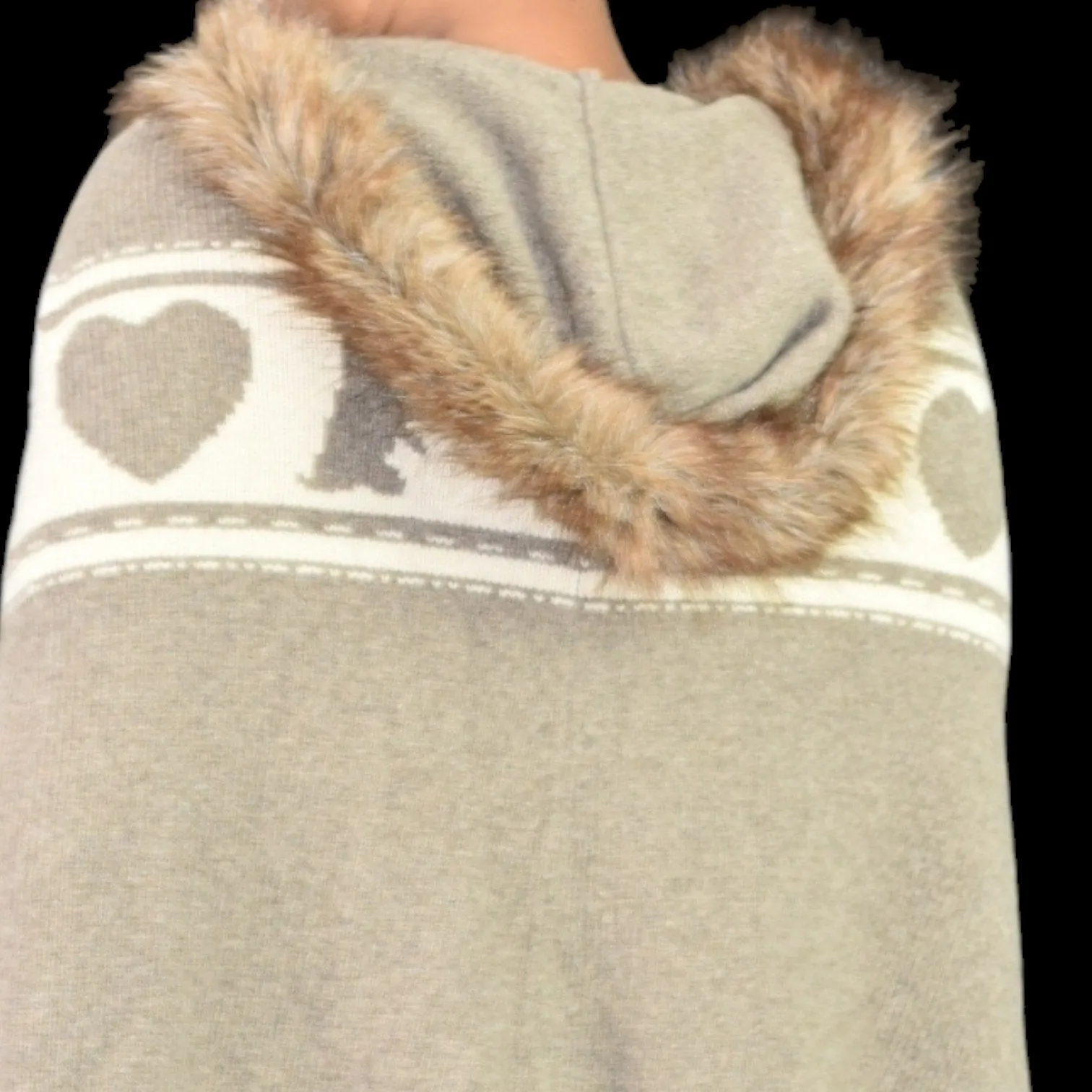 Vintage Juicy Couture PG Wool Cape Brown Sweater Capelet Poncho Knit Hooded Terrier Hearts Size Small