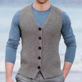 Wiaofellas  -  Men's Luxury Knitted Button Down Sweater Vest Casual Streetwear Solid Color V Neck Sleeveless Loose Stylish Vintage Knitwear